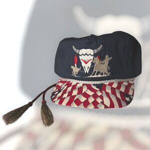VTG 90s Crazy Rare HORSE HAIR Tails Cowboy Skull Trucker Hat Bob Massey Flag USA